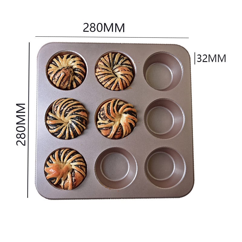 Φόρμα μαφίν με 9 θήκες, από χάλυβα άνθρακα, επίπεδη βάση, στυλ light luxury