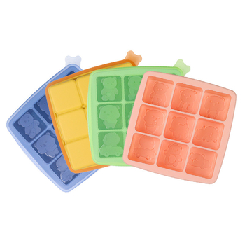 Силиконова форма за десерти с девет отделения в стил мечка, квадратна, 30 ml на отделение, за бебешко хранене.