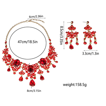 Set naušnica i ogrlica sa cirkonima, lanac u valovima vode, privjesak od legure, duljina 51–60 cm, oblici: srce, listovi, U-oblik, geometrijski