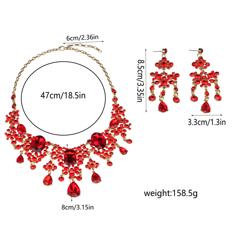 Set naušnica i ogrlica sa cirkonima, lanac u valovima vode, privjesak od legure, duljina 51–60 cm, oblici: srce, listovi, U-oblik, geometrijski