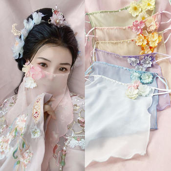 Ősi stílusú Hanfu virágos fátyol gyöngyökkel, UV védelem, fülhöz akasztható kiegészítő — Márka Unique; Készleten; Nyár 2021