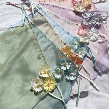 Ősi stílusú Hanfu virágos fátyol gyöngyökkel, UV védelem, fülhöz akasztható kiegészítő — Márka Unique; Készleten; Nyár 2021