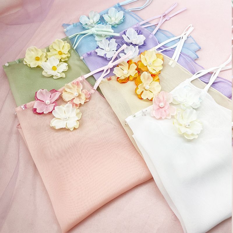 Ősi stílusú Hanfu virágos fátyol gyöngyökkel, UV védelem, fülhöz akasztható kiegészítő — Márka Unique; Készleten; Nyár 2021