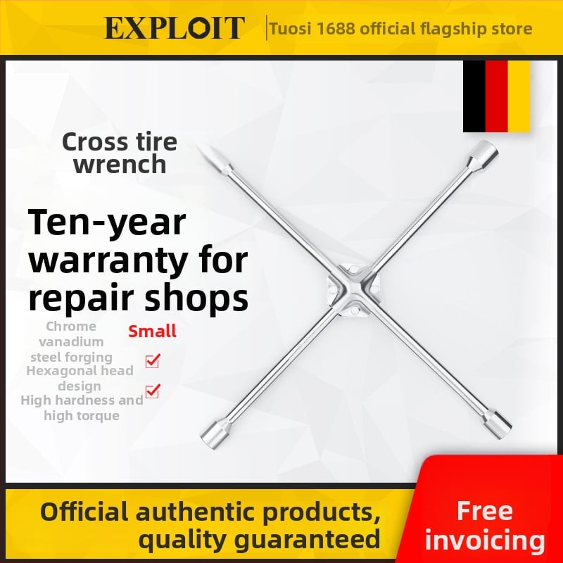 Гаечен ключ с кръстовиден накрайник за смяна на гуми, CR-V материал, хромирано покритие, Exploit/Explore