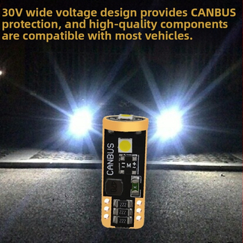 T10 pločio indikatorinė lempa – LED 3SMD3030, CANBUS suderinama, įtampa 12–30 V, galia 3 W