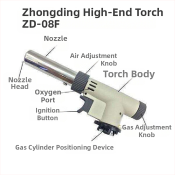 Kartridžu gāzes lāpu sprausla – barbekjū uzliesmojumam un metināšanai – vara sakausējuma korpuss