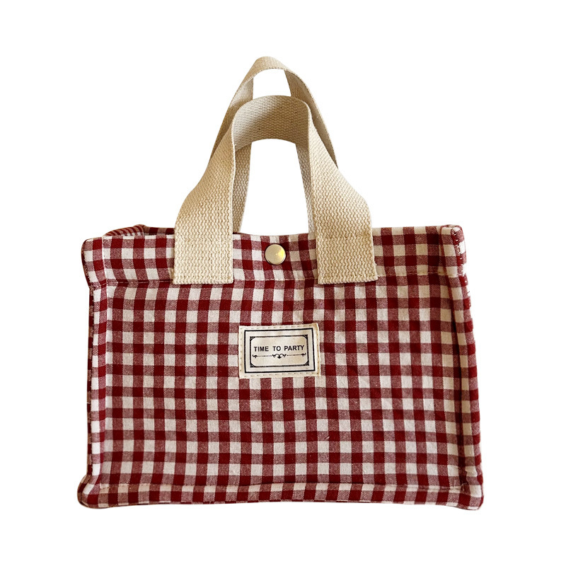 Torba za ručak u stilu lunch boxa, platno, horizontalni kvadratni oblik, kopča na klik, bez podstavke, svakodnevna uporaba