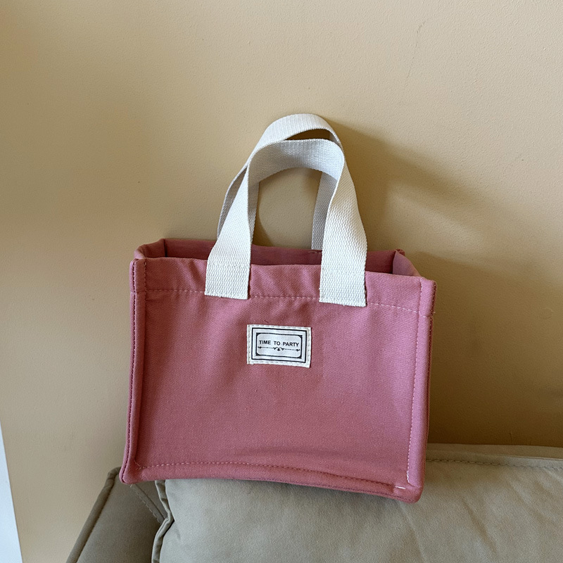 Torba za ručak u stilu lunch boxa, platno, horizontalni kvadratni oblik, kopča na klik, bez podstavke, svakodnevna uporaba