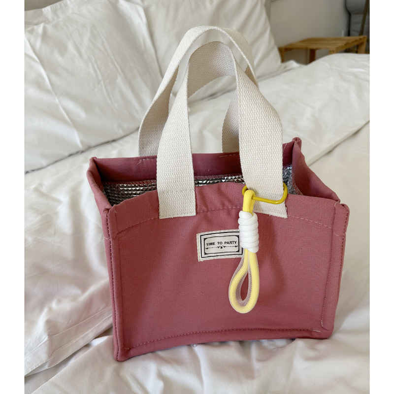Torba za ručak u stilu lunch boxa, platno, horizontalni kvadratni oblik, kopča na klik, bez podstavke, svakodnevna uporaba