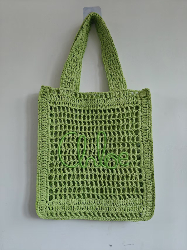 Geantă de umăr din paie, țesătură cu perforații, capacitate mare, formă verticală pătrată, buzunar deschis, crossbody