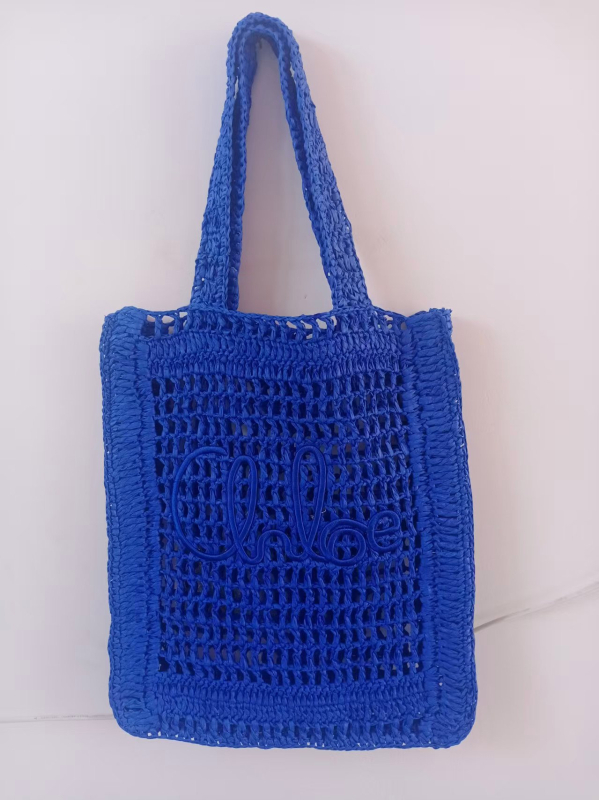 Geantă de umăr din paie, țesătură cu perforații, capacitate mare, formă verticală pătrată, buzunar deschis, crossbody