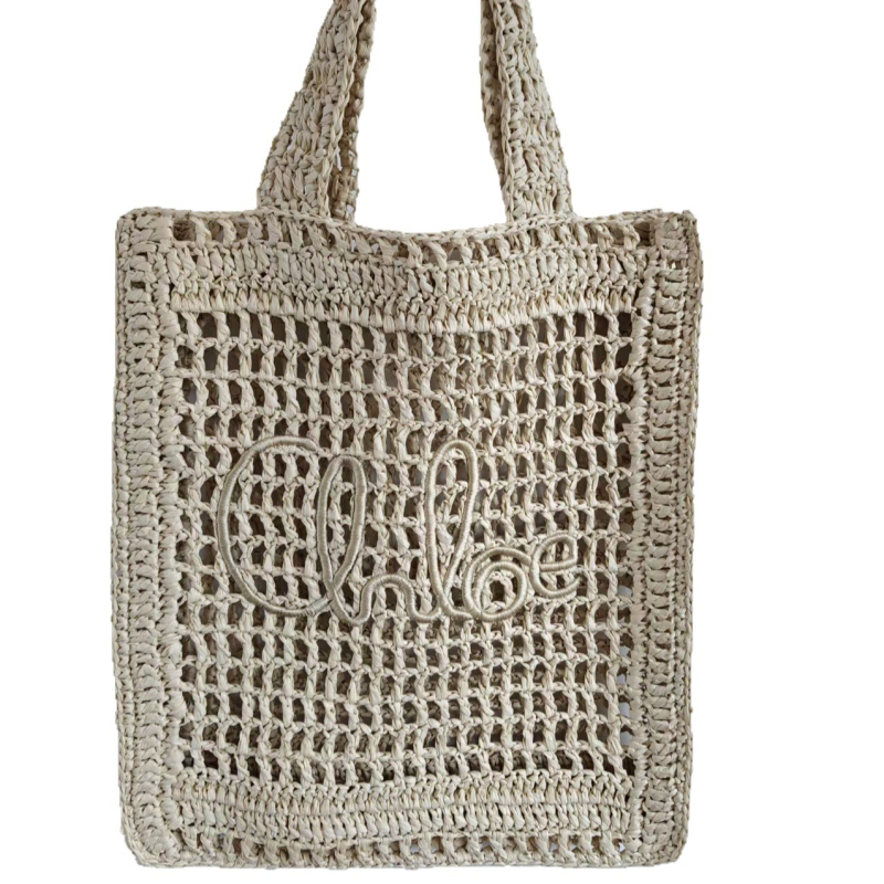 Geantă de umăr din paie, țesătură cu perforații, capacitate mare, formă verticală pătrată, buzunar deschis, crossbody