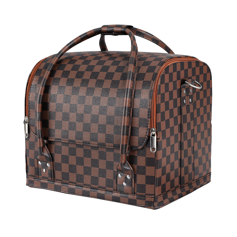 Τσάντα μακιγιάζ σε κορεατικό στυλ, μεγάλη χωρητικότητα, PU υλικό, πολυεπίπεδη θήκη για μακιγιάζ και εργαλεία νυχιών, με ροδάκια και φερμουάρ