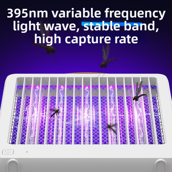 LED лампа за комари с вградена батерия (2001–2500 mAh), обхват 11–20 м², зареждане 3–5 ч, електрически удар, ABS корпус