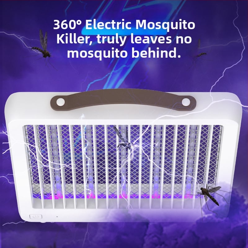 LED лампа за комари с вградена батерия (2001–2500 mAh), обхват 11–20 м², зареждане 3–5 ч, електрически удар, ABS корпус