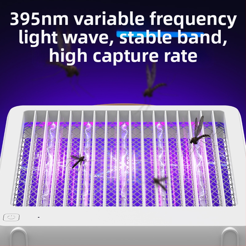 LED лампа за комари с вградена батерия (2001–2500 mAh), обхват 11–20 м², зареждане 3–5 ч, електрически удар, ABS корпус