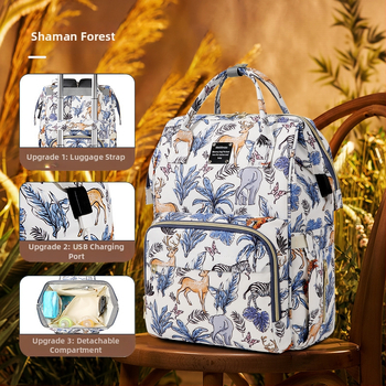 Taška pre mamu a dieťa, Oxford látka, vzor zvierat, výstelka z polyesteru, priedušná, ramenný popruh s air cushion