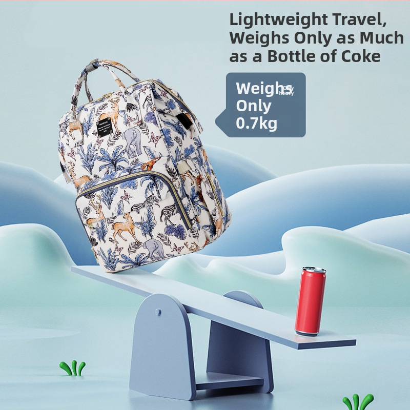 Taška pre mamu a dieťa, Oxford látka, vzor zvierat, výstelka z polyesteru, priedušná, ramenný popruh s air cushion