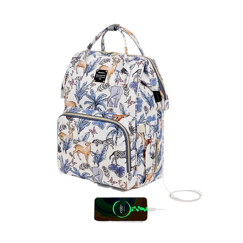 Taška pre mamu a dieťa, Oxford látka, vzor zvierat, výstelka z polyesteru, priedušná, ramenný popruh s air cushion
