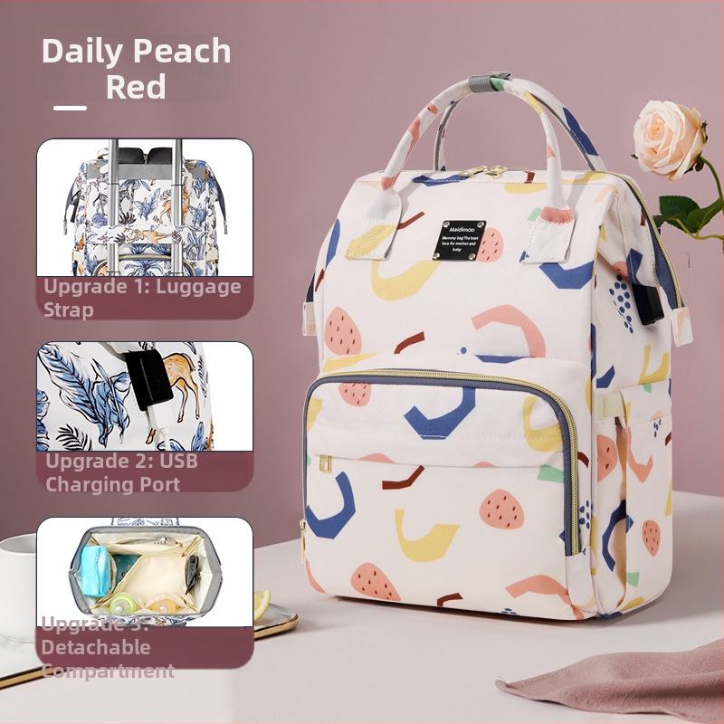 Taška pre mamu a dieťa, Oxford látka, vzor zvierat, výstelka z polyesteru, priedušná, ramenný popruh s air cushion