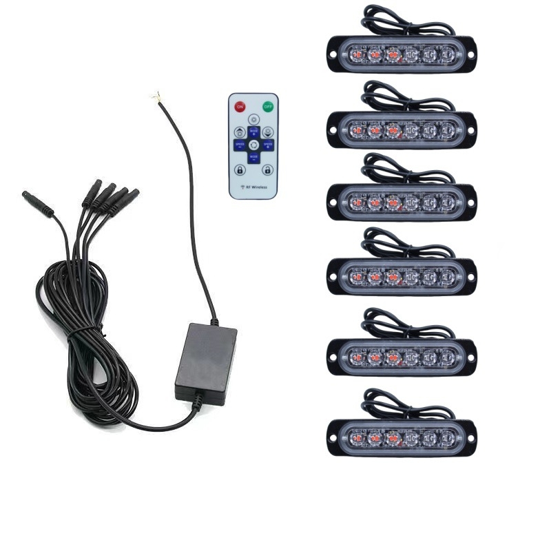 LED строб светлина за решетката на камиона, дистанционно управление, 12-24V, 6 LED, 500 lm, 0.5 W на LED, алуминиев сплав
