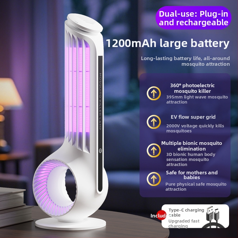 Žiarovka na hubenie komárov s UV lúčom a elektrickým šokom, 3W, zabudovaná batéria 1001–1600mAh, doba nabíjania 1–3 hod, pokrytie až 10㎡