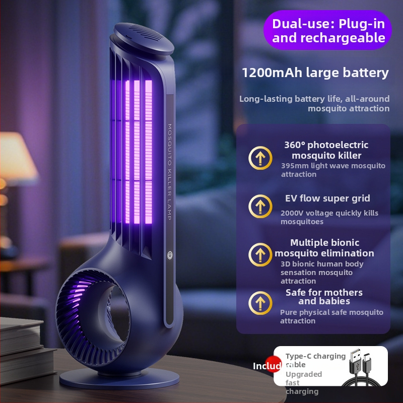 Žiarovka na hubenie komárov s UV lúčom a elektrickým šokom, 3W, zabudovaná batéria 1001–1600mAh, doba nabíjania 1–3 hod, pokrytie až 10㎡