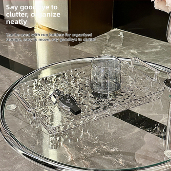 Podnos na jedlo s priehľadnou rúčkou, obdĺžnikový, vzor vodných vĺn, povrch s zlatou fóliou