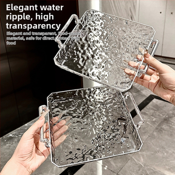 Podnos na jedlo s priehľadnou rúčkou, obdĺžnikový, vzor vodných vĺn, povrch s zlatou fóliou