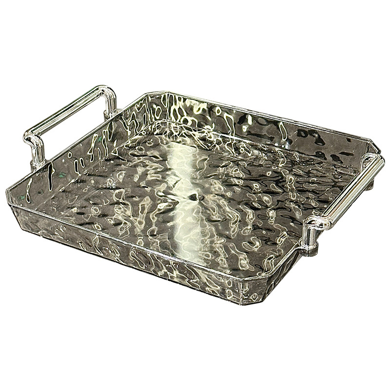 Podnos na jedlo s priehľadnou rúčkou, obdĺžnikový, vzor vodných vĺn, povrch s zlatou fóliou