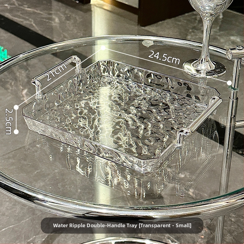 Podnos na jedlo s priehľadnou rúčkou, obdĺžnikový, vzor vodných vĺn, povrch s zlatou fóliou