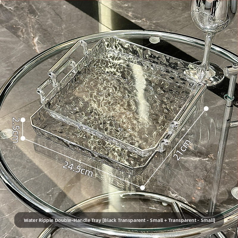 Podnos na jedlo s priehľadnou rúčkou, obdĺžnikový, vzor vodných vĺn, povrch s zlatou fóliou