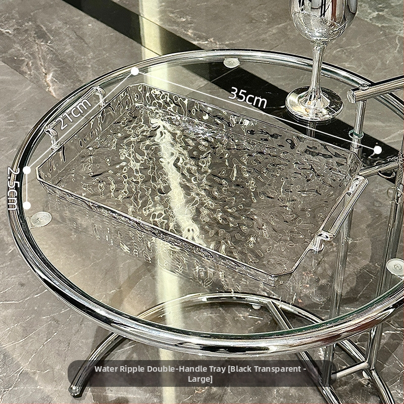 Podnos na jedlo s priehľadnou rúčkou, obdĺžnikový, vzor vodných vĺn, povrch s zlatou fóliou