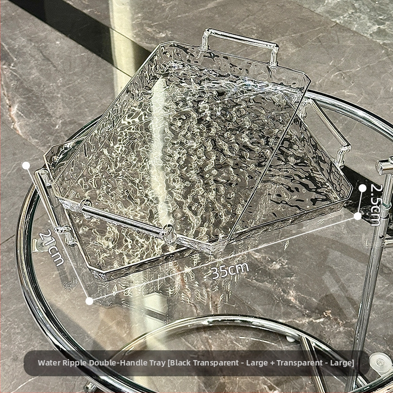 Podnos na jedlo s priehľadnou rúčkou, obdĺžnikový, vzor vodných vĺn, povrch s zlatou fóliou