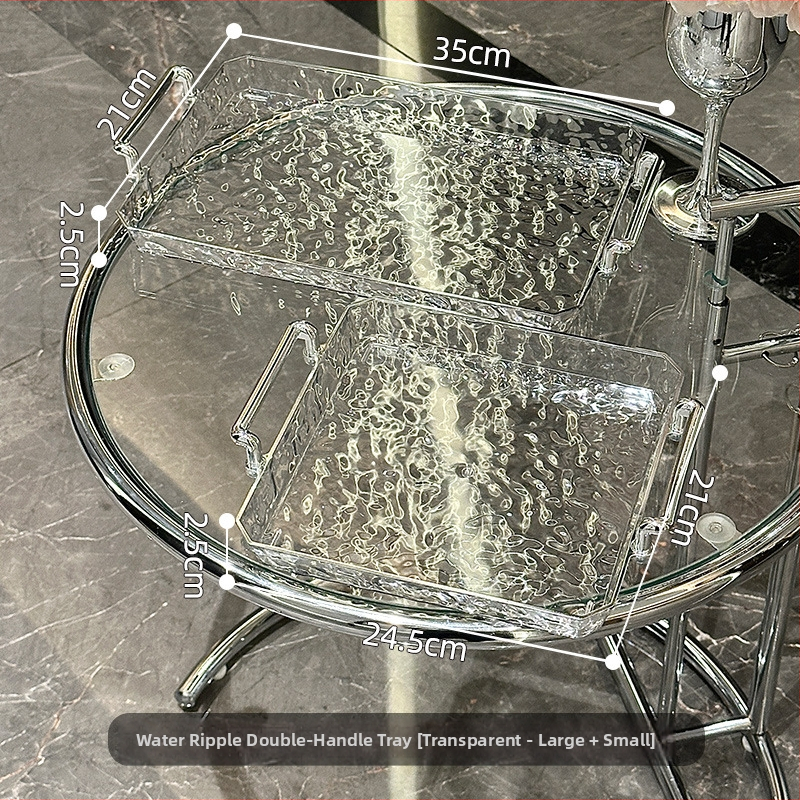 Podnos na jedlo s priehľadnou rúčkou, obdĺžnikový, vzor vodných vĺn, povrch s zlatou fóliou