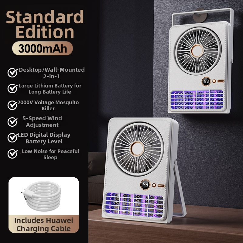 Nástenná lampa na hubenie komárov elektrickým šokom, UV svetlo, vstavaná dobíjateľná batéria a digitálny displej, vhodná pre 41–60 m²