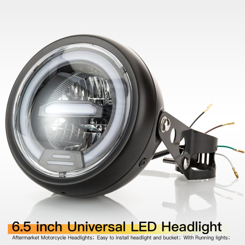 LED ретро кръгла фара за мотоциклет с дневни светлини, метал, 12V, 14.35W, 3000lm, IPX66, модел HL-6.5-SM-13115-LED