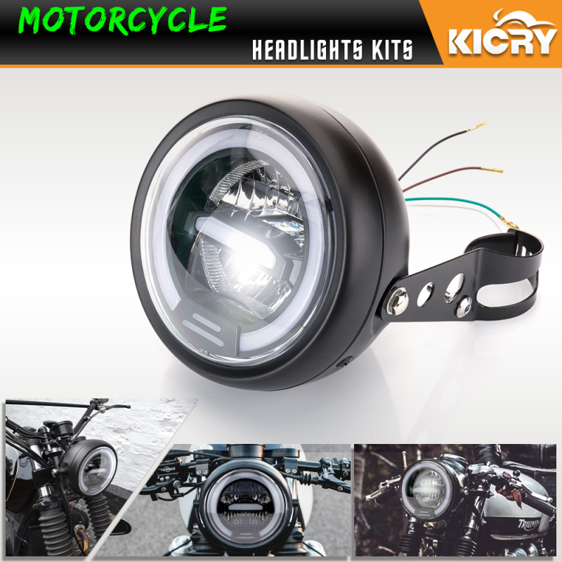 LED ретро кръгла фара за мотоциклет с дневни светлини, метал, 12V, 14.35W, 3000lm, IPX66, модел HL-6.5-SM-13115-LED