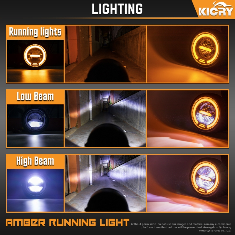 LED retro kruhové motocykelové hlavné svetlo s DRL, kovový kryt, 12V, 14.35W, 3000lm, IPX66, model HL-6.5-SM-13115-LED