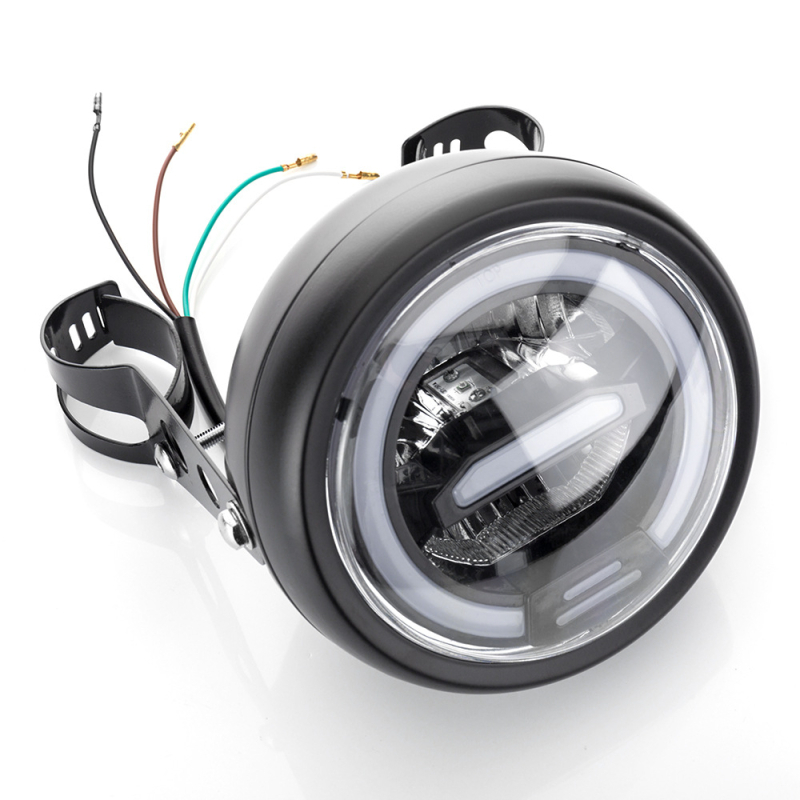 LED ретро кръгла фара за мотоциклет с дневни светлини, метал, 12V, 14.35W, 3000lm, IPX66, модел HL-6.5-SM-13115-LED