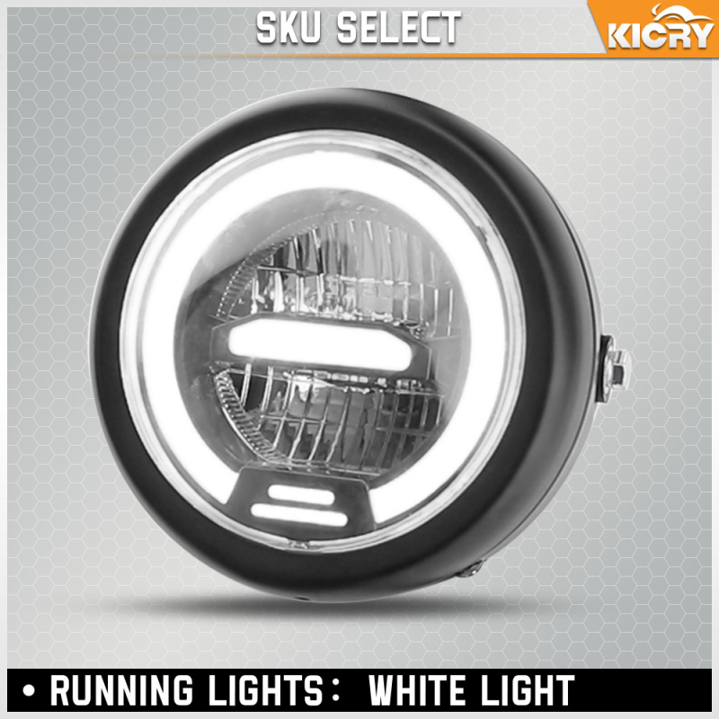 LED ретро кръгла фара за мотоциклет с дневни светлини, метал, 12V, 14.35W, 3000lm, IPX66, модел HL-6.5-SM-13115-LED