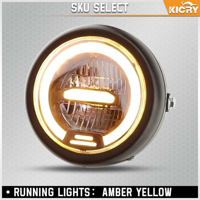 LED ретро кръгла фара за мотоциклет с дневни светлини, метал, 12V, 14.35W, 3000lm, IPX66, модел HL-6.5-SM-13115-LED