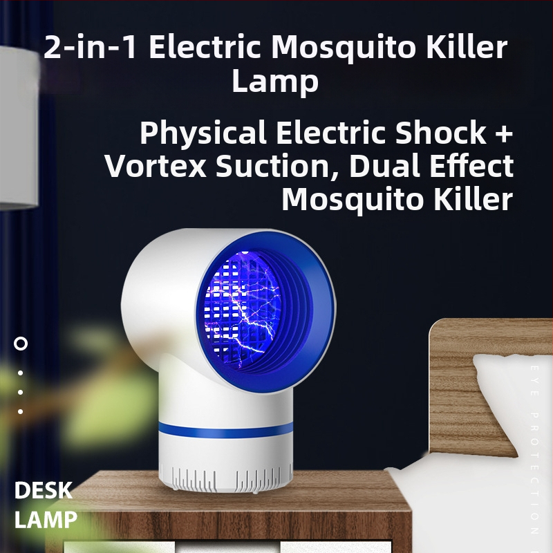 2-in-1 szúnyogirtó lámpa beltéri és kültéri használatra, elektromos sokk, UVA lilás fény, 5V kimenet, 30–50 m² lefedettség