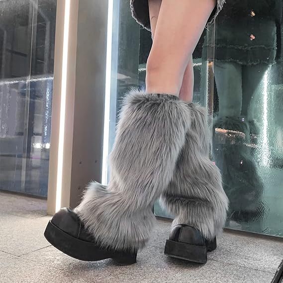 Șosete de bocanc pufoase din blană artificială - încălzitoare groase de iarnă, până la genunchi, pentru femei
