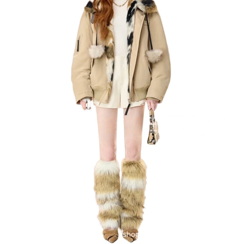 Șosete de bocanc pufoase din blană artificială - încălzitoare groase de iarnă, până la genunchi, pentru femei