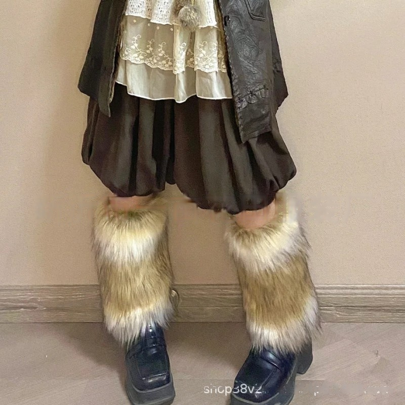 Șosete de bocanc pufoase din blană artificială - încălzitoare groase de iarnă, până la genunchi, pentru femei