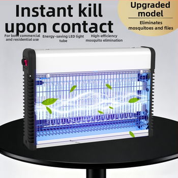 Lampa proti komárom elektrickým šokom – vnútorná nástenná montáž, UV žiarič, sieť z niklov-zinku železa, plášť zliatiny, vhodná pre plochu 61 m² a viac