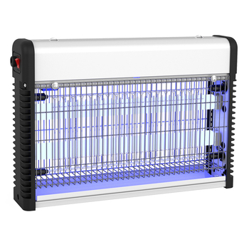 Lampa proti komárom elektrickým šokom – vnútorná nástenná montáž, UV žiarič, sieť z niklov-zinku železa, plášť zliatiny, vhodná pre plochu 61 m² a viac