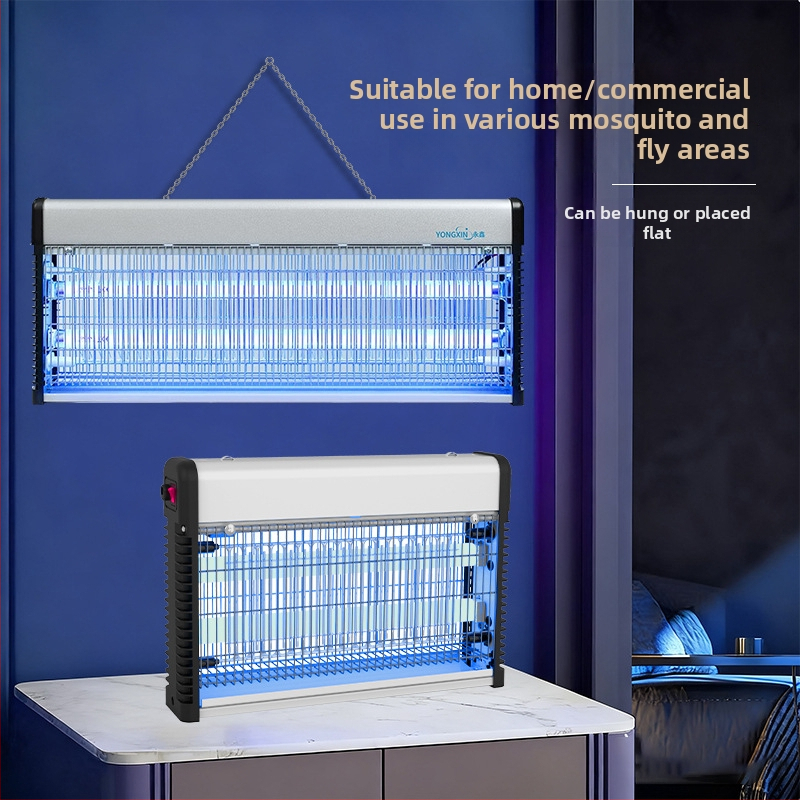 Lampa proti komárom elektrickým šokom – vnútorná nástenná montáž, UV žiarič, sieť z niklov-zinku železa, plášť zliatiny, vhodná pre plochu 61 m² a viac