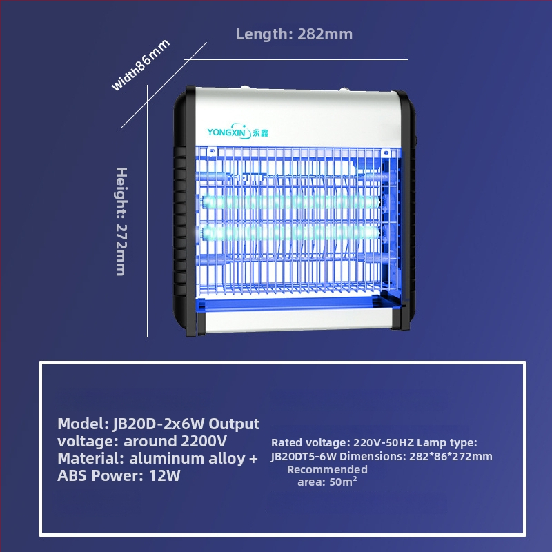 Lampa proti komárom elektrickým šokom – vnútorná nástenná montáž, UV žiarič, sieť z niklov-zinku železa, plášť zliatiny, vhodná pre plochu 61 m² a viac